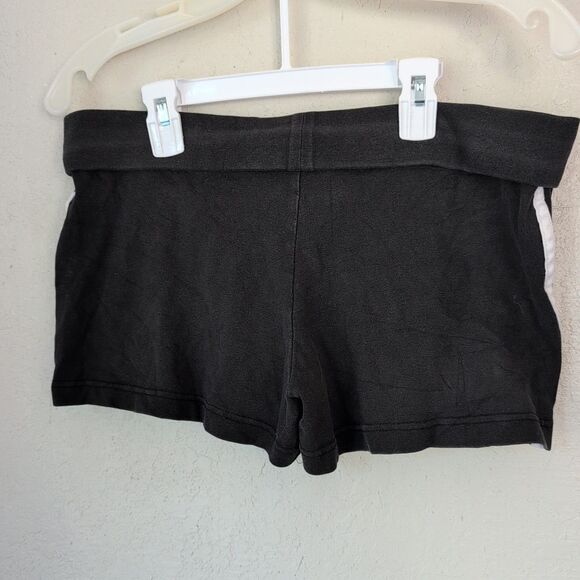 Vanity Women's Large Black Foldover Shorts Casual  Lounge Side Stripe Front Tie - Picture 3 of 6